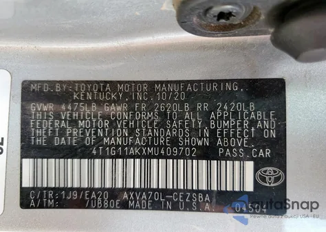 2021 Toyota Camry Se z USA, uszkodzony, nr VIN 4T1G11AKXMU409702